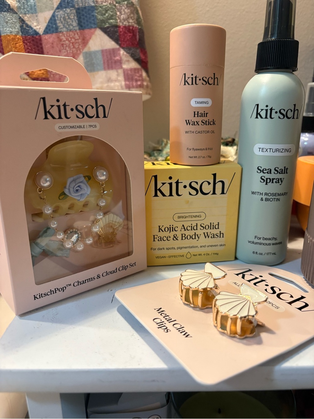 Kitsch Sea Salt Spray, Hair Wax Stick & Kojic Face and Body Wash PLUS hair clips